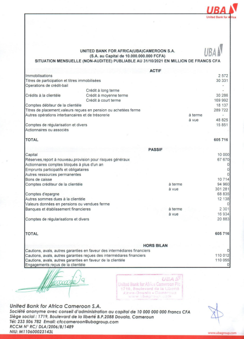 Situation Financière Mensuelle Mois de Novembre 2021