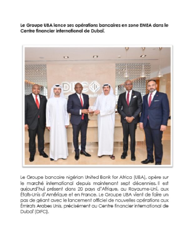 UBA lance ses operations bancaires a Dubai